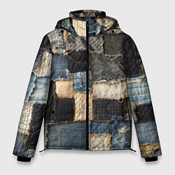 Куртка зимняя мужская Заплатки пэчворк на джинсе, цвет: 3D-светло-серый