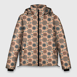 Куртка зимняя мужская Цветочный узор в стиле бохо, цвет: 3D-черный