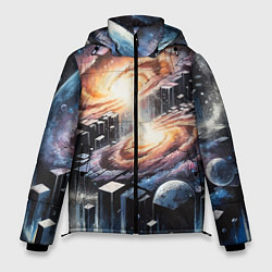 Куртка зимняя мужская Слияние двух галактик - неоновое свечение, цвет: 3D-черный