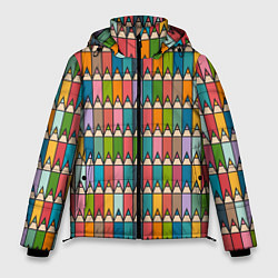 Куртка зимняя мужская Паттерн с цветными карандашами, цвет: 3D-черный