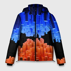 Куртка зимняя мужская Стягивающиеся в центре синие и оранжевые блоки, цвет: 3D-черный
