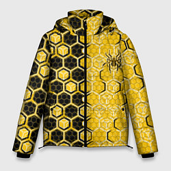 Мужская зимняя куртка Киберпанк соты шестиугольники жёлтый и чёрный с па