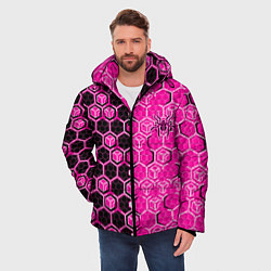 Куртка зимняя мужская Техно-киберпанк шестиугольники розовый и чёрный с, цвет: 3D-черный — фото 2