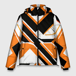 Мужская зимняя куртка Чёрно-оранжевые широкие линии на белом фоне