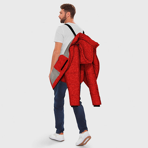Мужская зимняя куртка Красный однотонный текстурованный / 3D-Светло-серый – фото 5