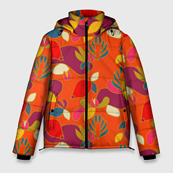 Куртка зимняя мужская Яркие ягодки-листочки, цвет: 3D-красный