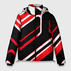 Куртка зимняя мужская Бело-красные линии на чёрном фоне, цвет: 3D-красный
