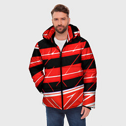 Куртка зимняя мужская Чёрно-белые полосы на красном фоне, цвет: 3D-светло-серый — фото 2