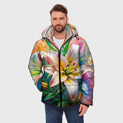 Куртка зимняя мужская Лилии абстракция гранж, цвет: 3D-светло-серый — фото 2