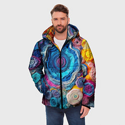 Куртка зимняя мужская Вязаные цветы - пэчворк, цвет: 3D-красный — фото 2