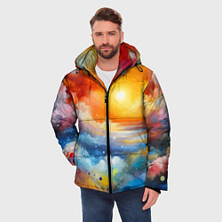 Куртка зимняя мужская Закат солнца - разноцветные облака, цвет: 3D-светло-серый — фото 2