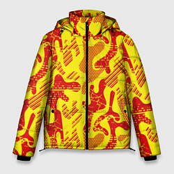 Куртка зимняя мужская Абстракция красный рисунок на желтом фоне, цвет: 3D-черный