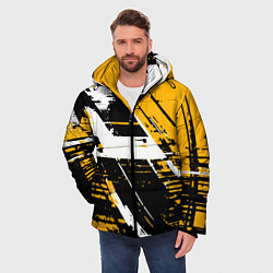 Куртка зимняя мужская Diagonal black and white stripes on a yellow backg, цвет: 3D-черный — фото 2