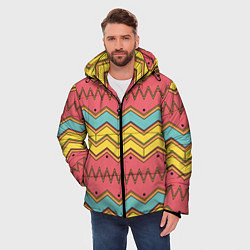 Куртка зимняя мужская Цветные зигзаги, цвет: 3D-черный — фото 2