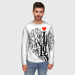 Лонгслив мужской Love - текстовое сердце, цвет: 3D-принт — фото 2