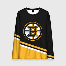 Лонгслив мужской Бостон Брюинз, Boston Bruins Диагональные полосы, цвет: 3D-принт
