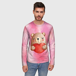 Лонгслив мужской Медвежонок с сердечком День влюбленных, цвет: 3D-принт — фото 2