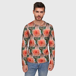 Лонгслив мужской Нежные розы паттерн, цвет: 3D-принт — фото 2