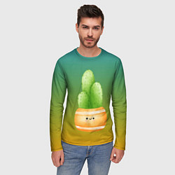 Лонгслив мужской Кактус в горшке с рожицей, цвет: 3D-принт — фото 2