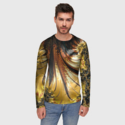 Лонгслив мужской Черный с золотым фрактал Абстракция, цвет: 3D-принт — фото 2