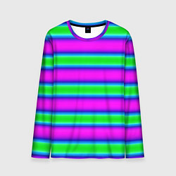 Лонгслив мужской Зеленый и фиолетовые яркие неоновые полосы striped, цвет: 3D-принт