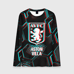 Мужской лонгслив Aston Villa FC в стиле Glitch на темном фоне