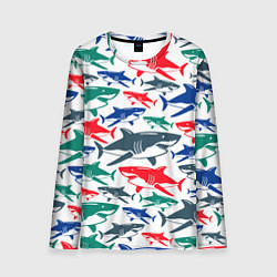 Лонгслив мужской Стая разноцветных акул - паттерн, цвет: 3D-принт