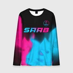 Лонгслив мужской Saab - neon gradient: символ сверху, цвет: 3D-принт