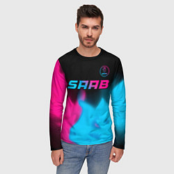 Лонгслив мужской Saab - neon gradient: символ сверху, цвет: 3D-принт — фото 2