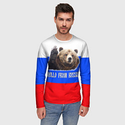 Лонгслив мужской Привет из России - медведь и триколор, цвет: 3D-принт — фото 2