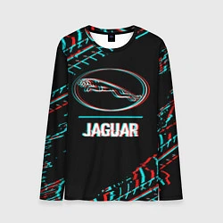 Лонгслив мужской Значок Jaguar в стиле glitch на темном фоне, цвет: 3D-принт