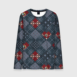 Мужской лонгслив Red and blue denim patchwork