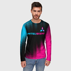 Лонгслив мужской Mitsubishi - neon gradient: символ сверху, цвет: 3D-принт — фото 2