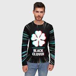 Лонгслив мужской Символ Black Clover в стиле glitch на темном фоне, цвет: 3D-принт — фото 2