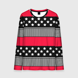 Лонгслив мужской Red and black pattern with stripes and stars, цвет: 3D-принт