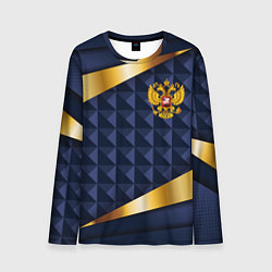 Лонгслив мужской Золотой герб России на объемном синим фоне, цвет: 3D-принт