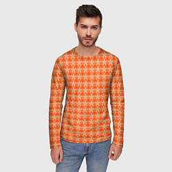 Лонгслив мужской Цветочки на оранжевом фоне, цвет: 3D-принт — фото 2