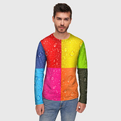 Лонгслив мужской Капли дождя на цветных подложках - паттерн, цвет: 3D-принт — фото 2