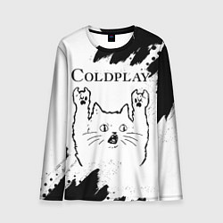 Лонгслив мужской Coldplay рок кот на светлом фоне, цвет: 3D-принт