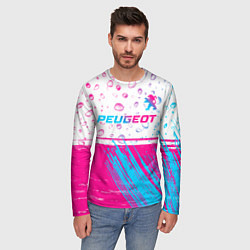 Лонгслив мужской Peugeot neon gradient style: символ сверху, цвет: 3D-принт — фото 2