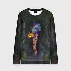 Лонгслив мужской Ведьма с тыквой и в крутых колготках - Halloween, цвет: 3D-принт