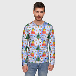 Лонгслив мужской Новый год - елки и подарки, цвет: 3D-принт — фото 2