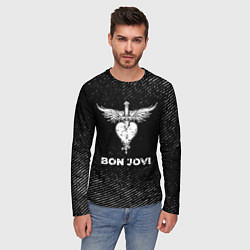 Лонгслив мужской Bon Jovi с потертостями на темном фоне, цвет: 3D-принт — фото 2