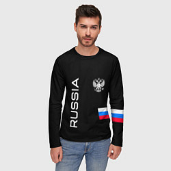 Лонгслив мужской Россия и три линии на черном фоне, цвет: 3D-принт — фото 2