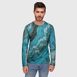 Лонгслив мужской Тёмно-синие разливающиеся краски, цвет: 3D-принт — фото 2