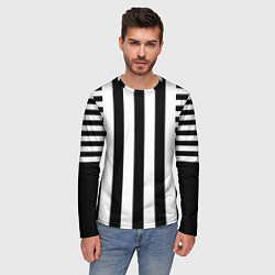 Лонгслив мужской Черно белый узор в полоску, цвет: 3D-принт — фото 2