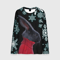 Лонгслив мужской Зимний кролик в свитере, цвет: 3D-принт