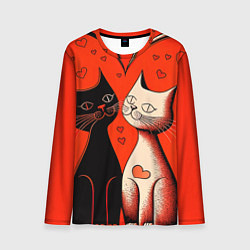 Лонгслив мужской Влюблённые кошки на красном фоне, цвет: 3D-принт