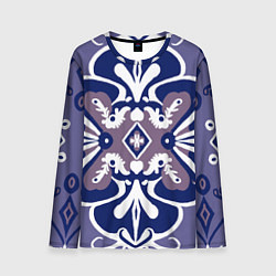 Мужской лонгслив Паттерн цветок с глазками в синих оттенках