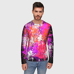 Лонгслив мужской Разбрызганная красная краска - темный фон, цвет: 3D-принт — фото 2